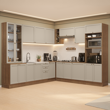 Armário de Cozinha Completa de Canto 549 cm Rustic/Crema Vik Madesa 01