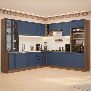 Armário de Cozinha Completa de Canto 549 cm Rustic/Azul Vik Madesa 01