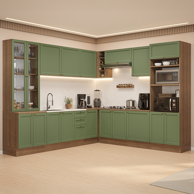 Armário de Cozinha Completa de Canto 549 cm Rustic/Verde Vik Madesa 01