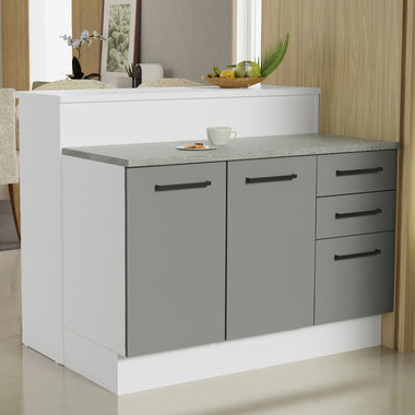 Ilha de Cozinha com Bancada e Balcão 120 cm Branco/Cinza Agata Madesa
