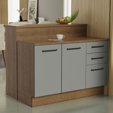 Ilha de Cozinha com Bancada e Balcão 120 cm Rustic/Cinza Agata Madesa