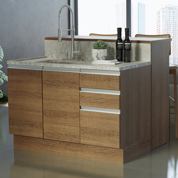 Ilha de Cozinha com Bancada e Balcão 120 cm Rustic Glamy Madesa