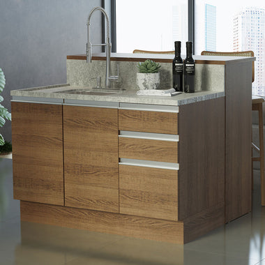 Ilha de Cozinha com Bancada e Balcão 120 cm Rustic Glamy Madesa