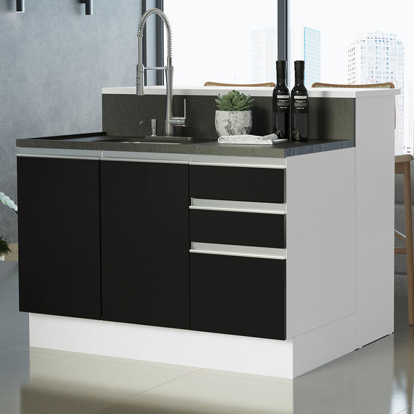 Ilha de Cozinha com Bancada e Balcão 120 cm Branco/Preto Glamy Madesa