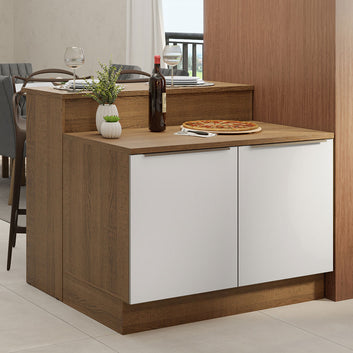 Ilha de Cozinha com Bancada e Balcão 120 cm Rustic/Branco Lux Madesa