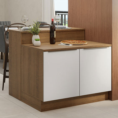 Ilha de Cozinha com Bancada e Balcão 120 cm Rustic/Branco Lux Madesa