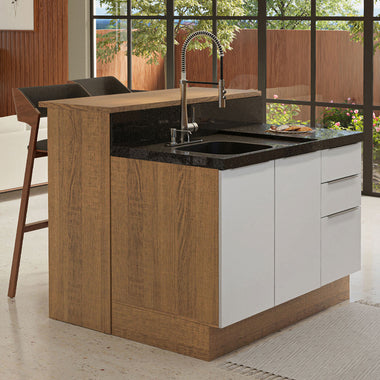 Ilha de Cozinha com Bancada e Balcão 120 cm Rustic/Branco Stella Madesa