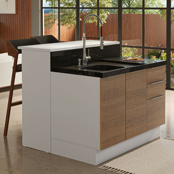 Ilha de Cozinha com Bancada e Balcão 120 cm Branco/Rustic Stella Madesa