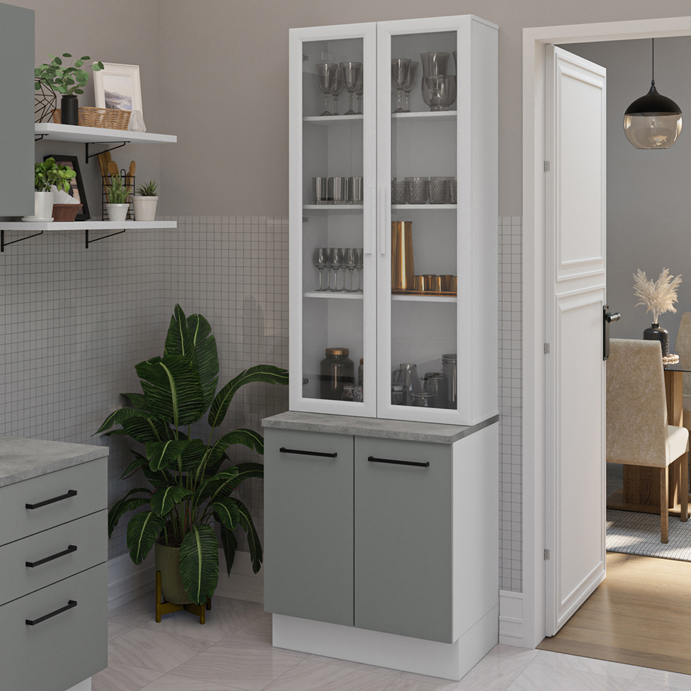 Kit Balcão + Cristaleira 70cm Branco/Cinza Agata Madesa 01