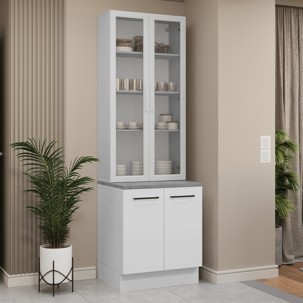 Kit Balcão + Cristaleira 70cm Branco Agata Madesa 02