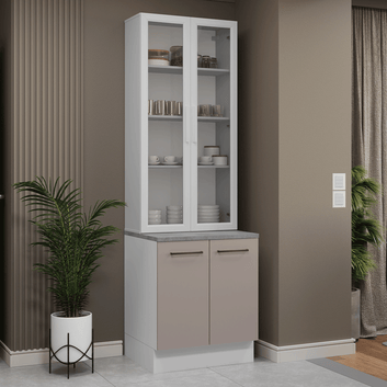 Kit Balcão + Cristaleira 70cm Branco/Crema Agata Madesa 02