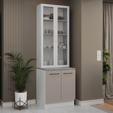 Kit Balcão + Cristaleira 70cm Branco/Crema Agata Madesa 02