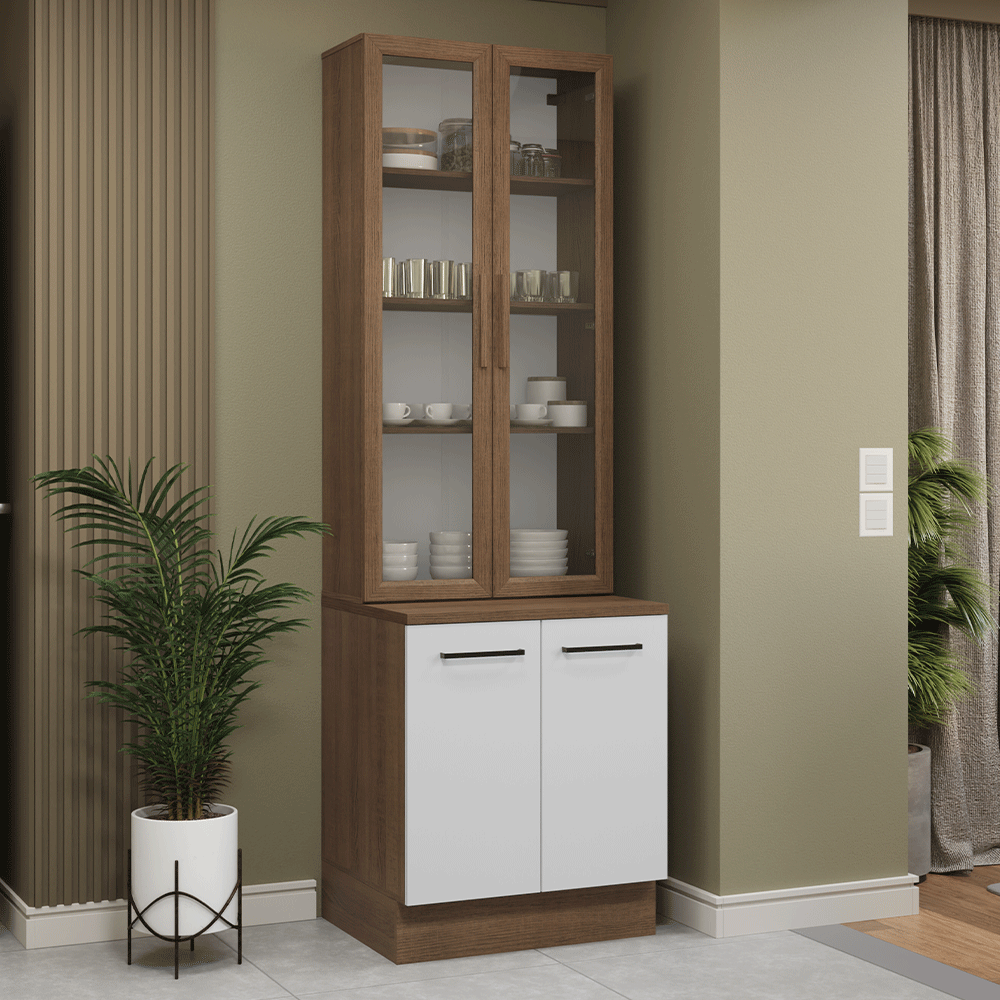 Kit Balcão + Cristaleira 70cm Rustic/Branco Agata Madesa 02