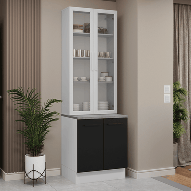 Kit Balcão + Cristaleira 70cm Branco/Preto Agata Madesa 02