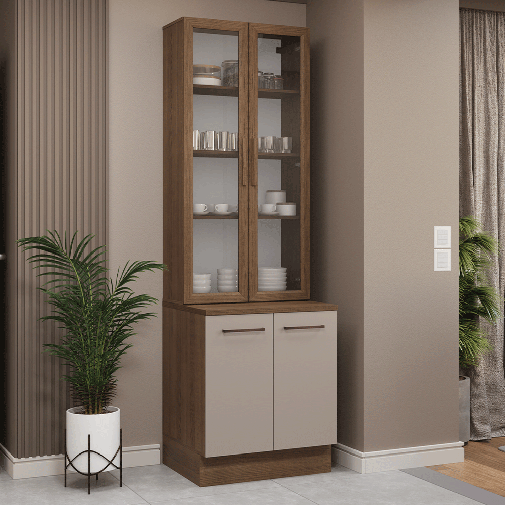 Kit Balcão + Cristaleira 70cm Rustic/Crema Agata Madesa 02