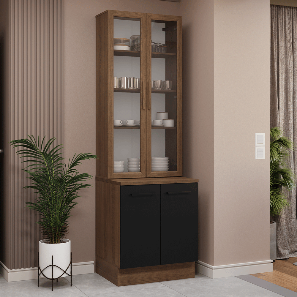 Kit Balcão + Cristaleira 70cm Rustic/Preto Agata Madesa 02