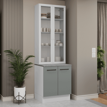 Kit Balcão + Cristaleira 70cm Branco/Cinza Agata Madesa 02