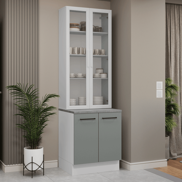 Kit Balcão + Cristaleira 70cm Branco/Cinza Agata Madesa 02