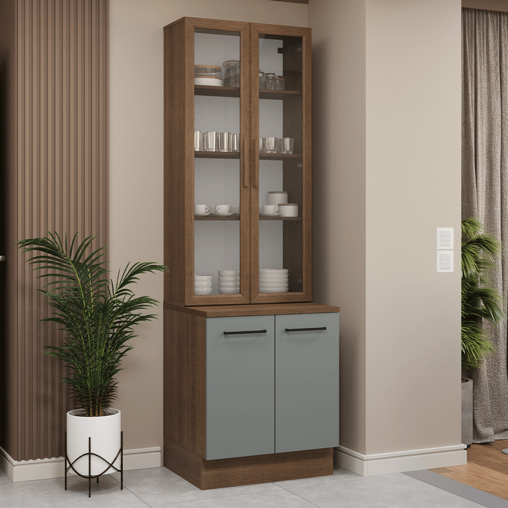 Kit Balcão + Cristaleira 70cm Rustic/Cinza Agata Madesa 02