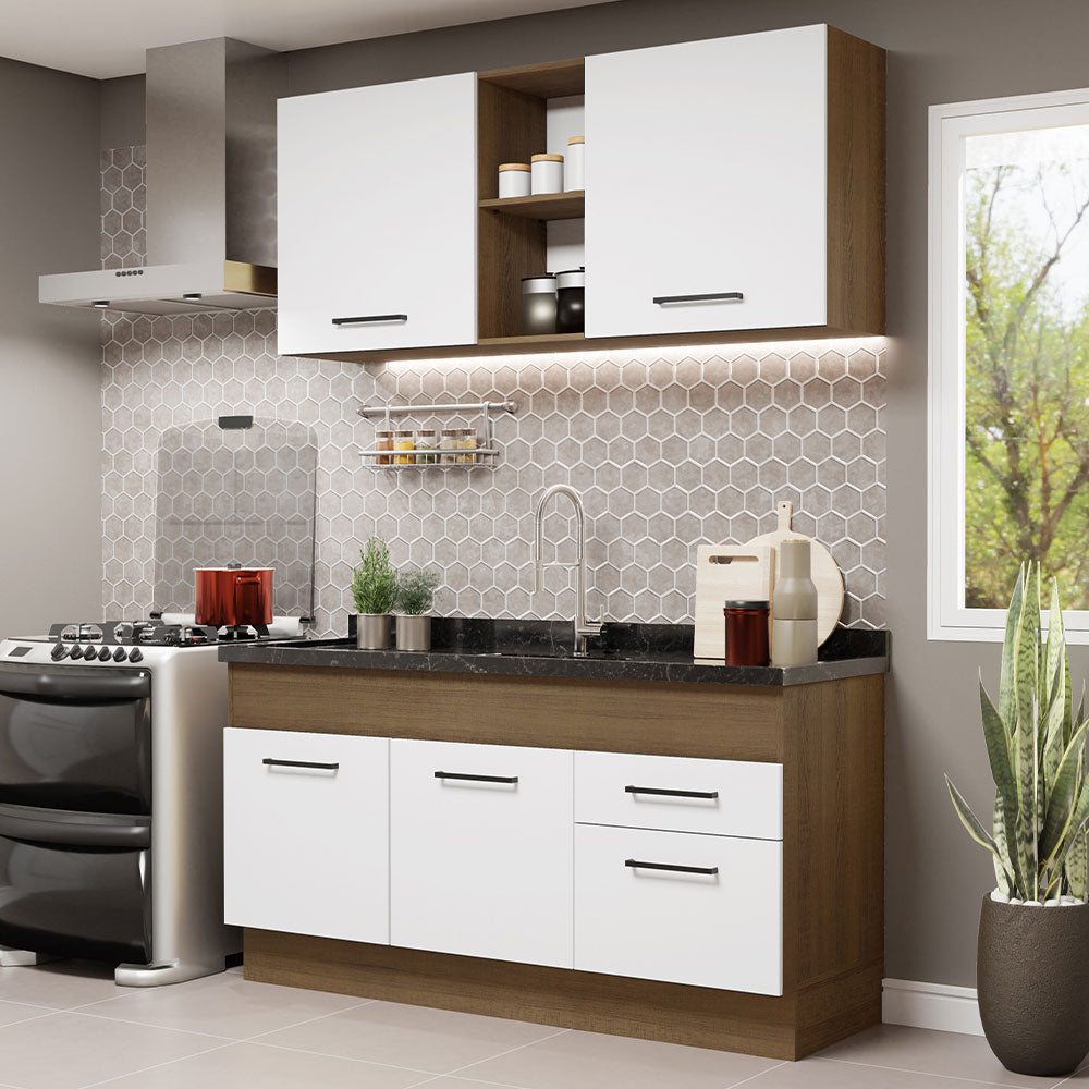 Armário de Cozinha Compacta 150cm Rustic/Branco Agata Madesa 02