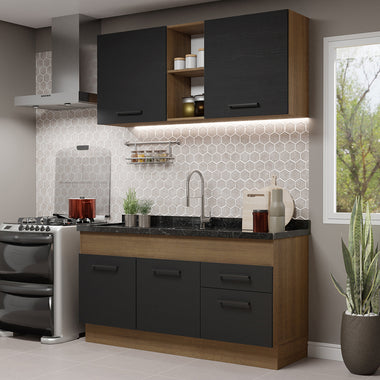 Armário de Cozinha Compacta 150cm  Rustic/Preto Agata Madesa 02