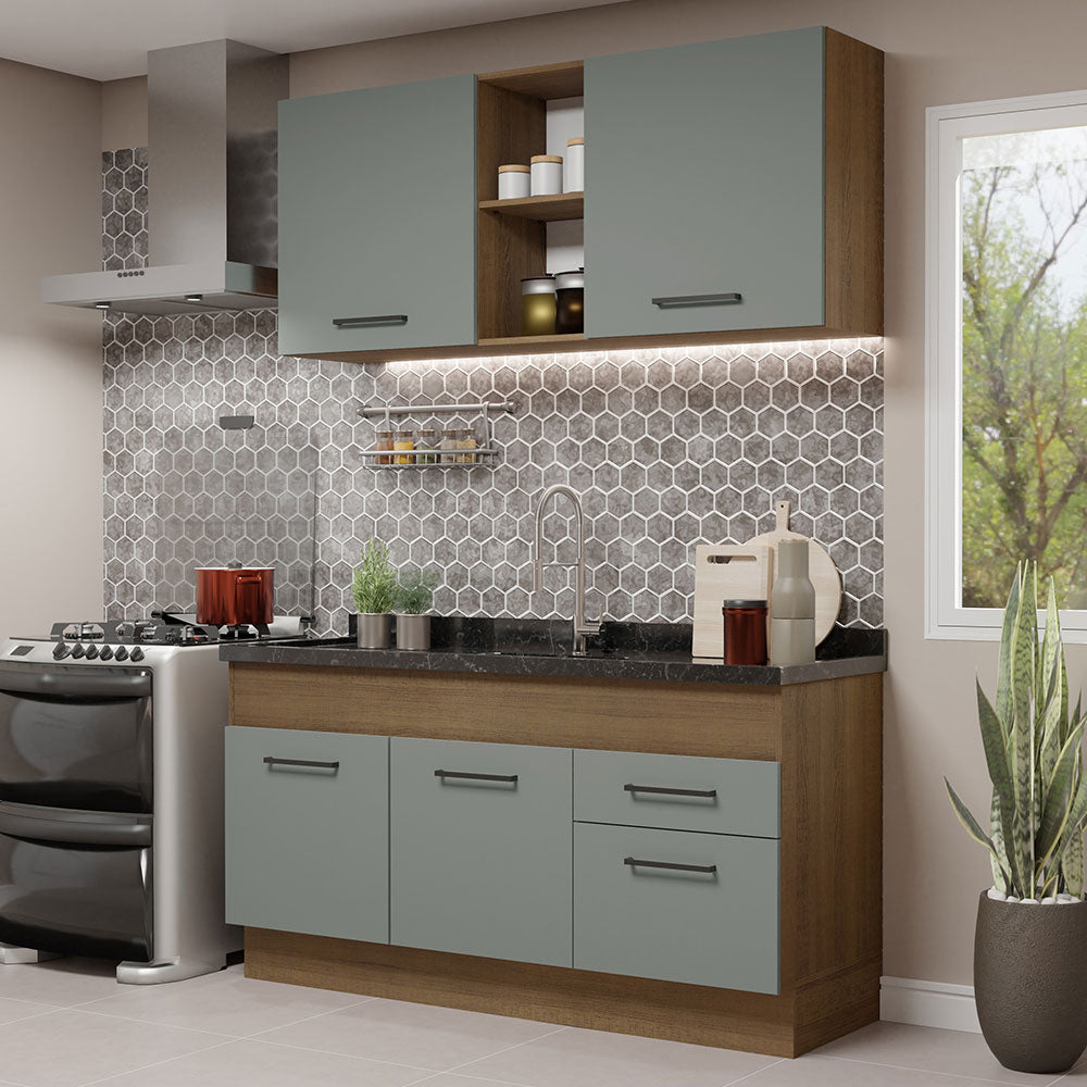 Armário de Cozinha Compacta 150cm Rustic/Cinza Agata Madesa 02