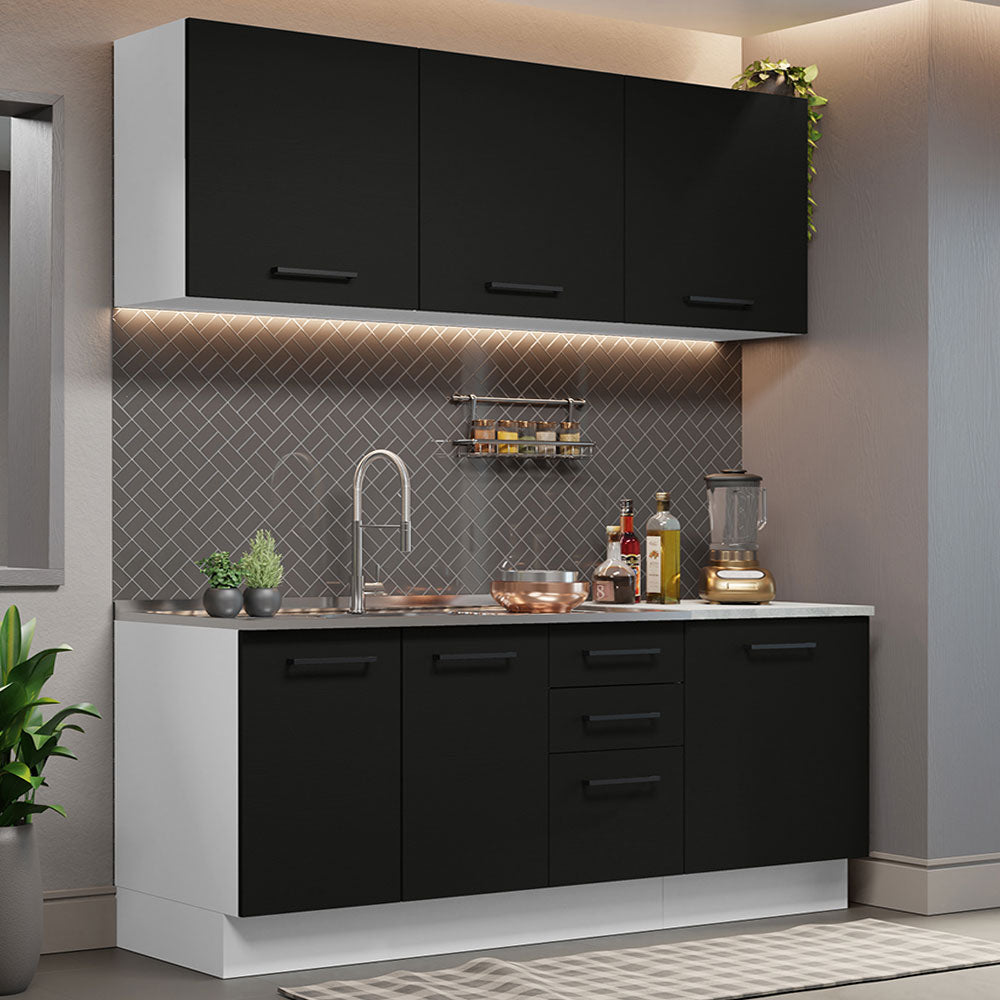 Armário de Cozinha Compacta 180cm Branco Preto Agata Madesa 01
