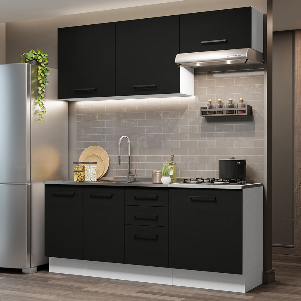 Armário de Cozinha Compacta 180cm Branco Preto Agata Madesa 03