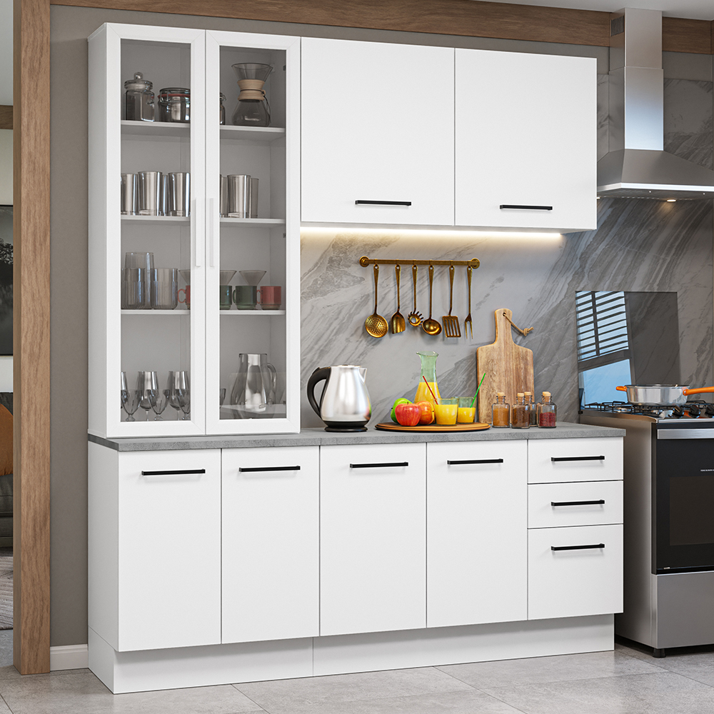 Armário de Cozinha Compacta 190cm com Cristaleira Branco Agata Madesa 01