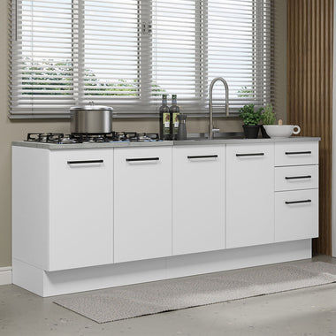 Kit com 2 Balcões de Cozinha Madesa Agata 3 Gavetas 4 Portas (Sem Tampo e Pia) Branco