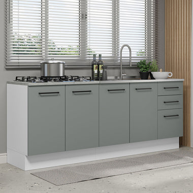 Kit com 2 Balcões de Cozinha Madesa Agata 3 Gavetas 4 Portas (Sem Tampo e Pia) Branco/Cinza