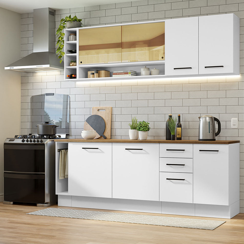 Armário de Cozinha Completa 220cm Branco/Rustic 60cm de Profundidade Agata Madesa 02