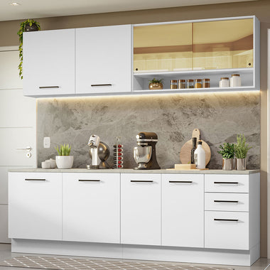 Armário de Cozinha Completa 240cm Branco 60cm de Profundidade Agata Madesa 01