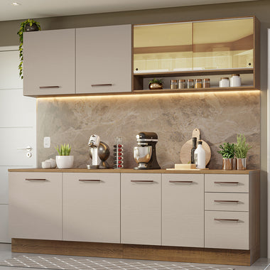 Armário de Cozinha Completa 240cm Rustic/Crema 60cm de Profundidade Agata Madesa 01