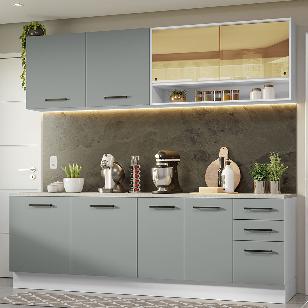 Armário de Cozinha Completa 240cm Branco/Cinza 60cm de Profundidade Agata Madesa 01