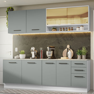 Armário de Cozinha Completa 240cm Branco/Cinza 60cm de Profundidade Agata Madesa 01