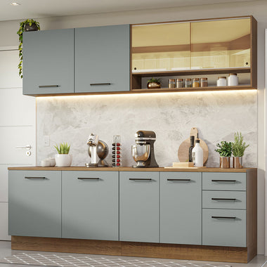 Armário de Cozinha Completa 240cm Rustic/Cinza 60cm de Profundidade Agata Madesa 01