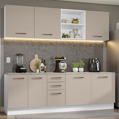 Armário de Cozinha Completa 240cm Branco/Crema 60cm de Profundidade Agata Madesa 02