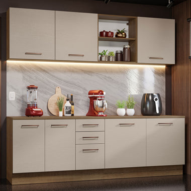Armário de Cozinha Completa 240cm Rustic/Crema 60cm de Profundidade Agata Madesa 02