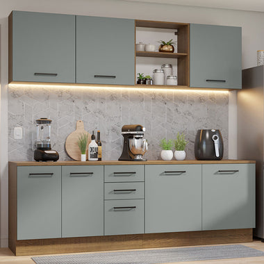 Armário de Cozinha Completa 240cm Rustic/Cinza 60cm de Profundidade Agata Madesa 02