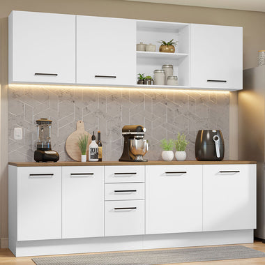 Armário de Cozinha Completa 240cm Branco/Rustic 60cm de Profundidade Agata Madesa 02