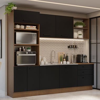 Armário de Cozinha Completa 250cm Rustic/Preto Agata Madesa 01