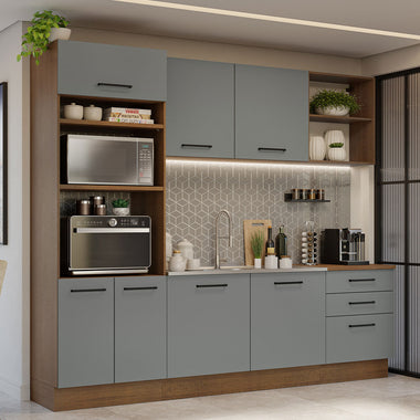 Armário de Cozinha Completa 250cm Rustic/Cinza Agata Madesa 01