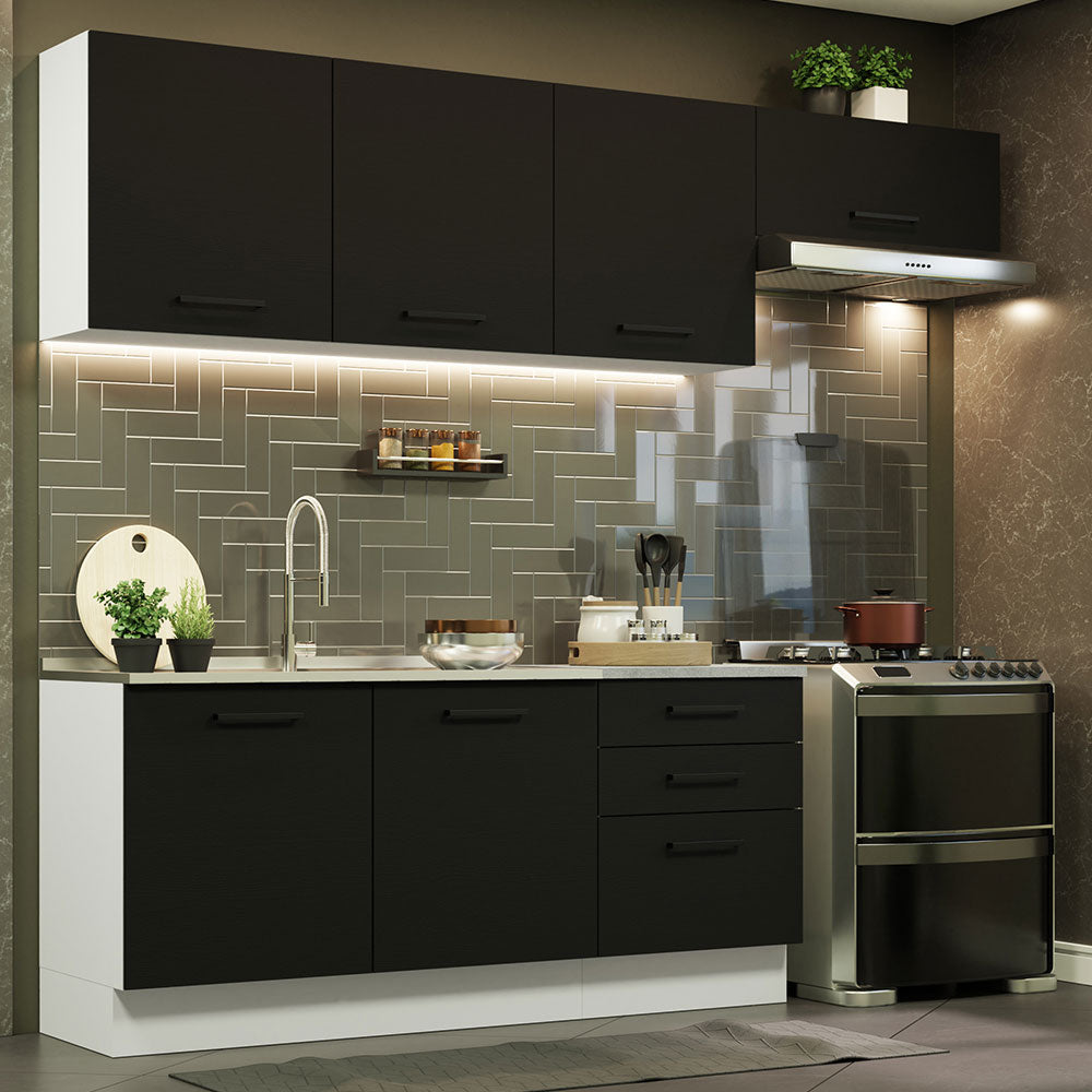 Armário de Cozinha Completa 260cm Branco Preto Agata Madesa 02