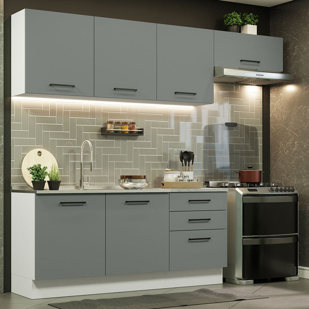 Armário de Cozinha Completa 260cm Branco Cinza Agata Madesa 02