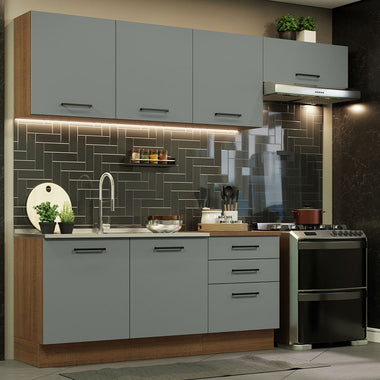 Armário de Cozinha Completa 260cm Rustic Cinza Agata Madesa 02