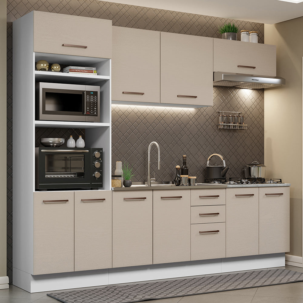 Armário de Cozinha Completa 270cm Branco/Crema Agata Madesa 01