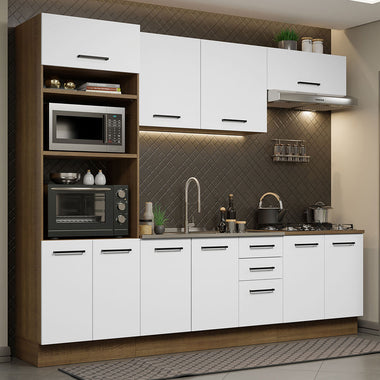 Armário de Cozinha Completa 270cm Rustic/Branco Agata Madesa 01