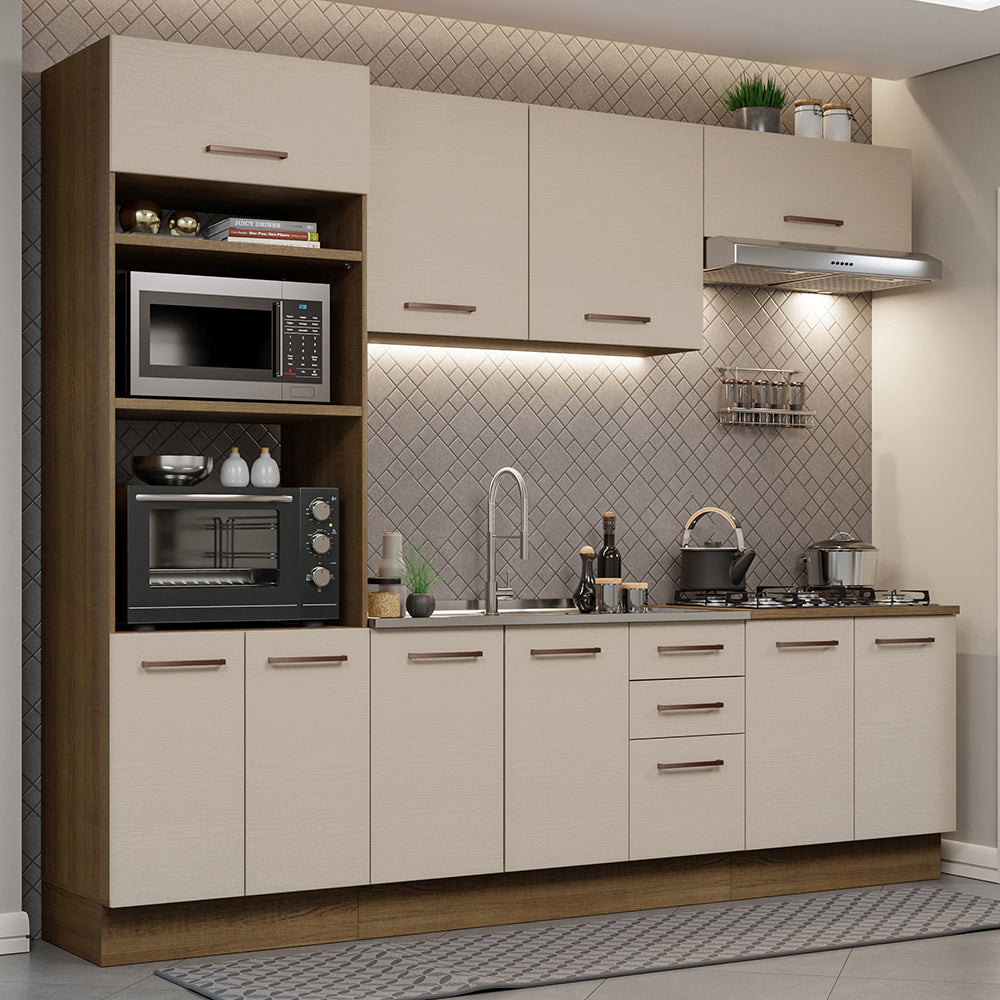 Armário de Cozinha Completa 270cm Rustic/Crema Agata Madesa 01