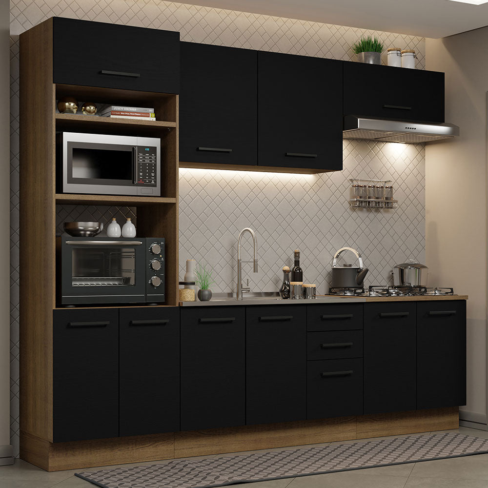 Armário de Cozinha Completa 270cm Rustic/Preto Agata Madesa 01